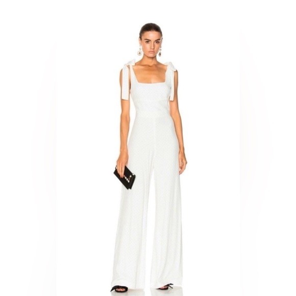 Alexis Lincoln Bow Jumpsuit in white with Polka Dot print Size medium